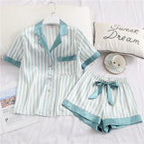 Women Faux Silk Pajamas Heart Embroidered Sleepwear Set