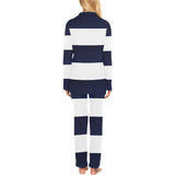 Blue White Stripes Women's Long Pajama Set (Sets 02)