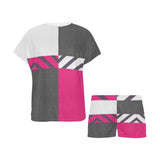 Monochrome Pink Tiles Women's Short Pajama Set (Sets 01)