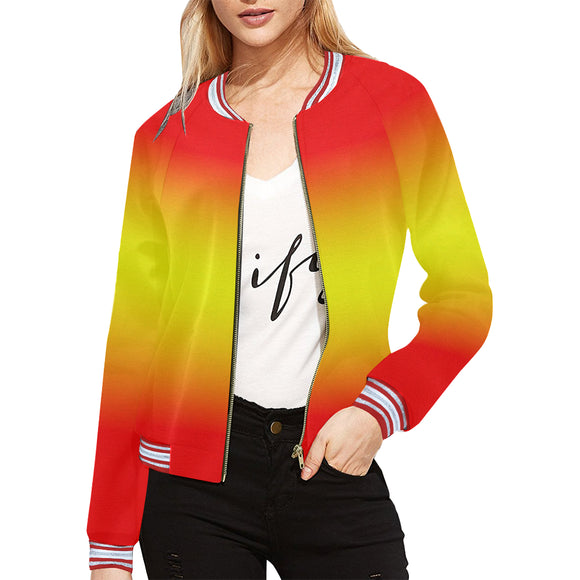 Red Yellow Red All Over Print Bomber Jacket for Women (Model H21)