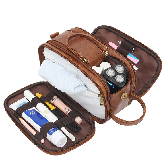 Men's PU Leather Toiletry Travel Organizer Cosmetic Bag