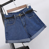 Women High Waist Denim Pockets Cotton Slim Jean Shorts