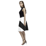 Black White Stripes Melete Pleated Midi Skirt (Model D15)