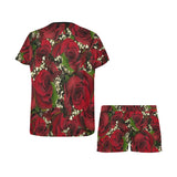 Carmine Roses Women's Short Pajama Set (Sets 01)