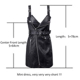 PU Leather Women V Neck Mini Bodycon Sleeveless Zipper Short Dress