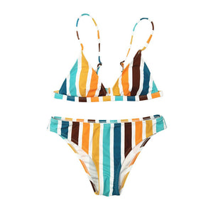Women's Two-Piece Swimsuit Rainbow Vertical Striped Print Bikini Set
