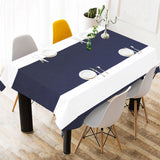 Blue White Stripes Cotton Linen Tablecloth 52"x 70"