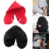 Portable Solid U Shaped Drawstring Microbeads Soft Hooded Neck Pillow
