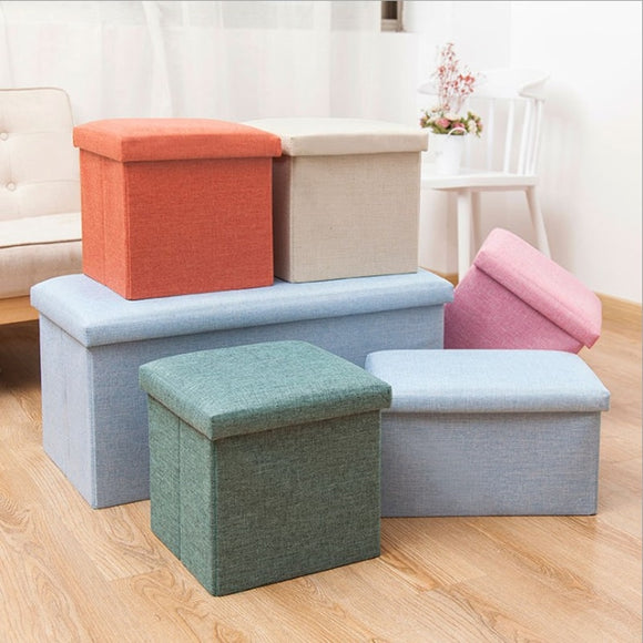 Simple Fabric Storage Folding Shoe Bench Footstool Sit Lid Storage Box Stool 30*30*30cm/40*25*25cm