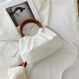 Cloud Pleated Simple Wooden Handle French Style Small Bag