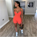 Women Sleeveless V Neck Bodycon Rompers Spaghetti Strap Short Jumpsuit Outfit