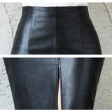 Women PU Leather Midi High Waist Split Pencil Knee Length Skirt