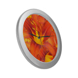 Orange Daylilies Silver Color Wall Clock