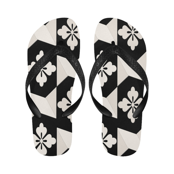 Black White Tiles Flip Flops for Men/Women (Model 040)