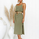 Women Bohemian Spaghetti Strap Midi Style Plus Size V-Neck Sleeveless Dress