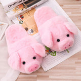 Women Warm Indoor Cute Pink Pig Shoes Soft Short Furry Plush Home Floor Slipper