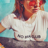 Women No Bra Club Letter Loose Pullover T Shirt Short Sleeve Colloge Crop