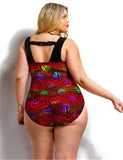 High Waist Floral Printing One Piece Push up Padded Halter Plus Size Swimwear