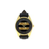 Black Gold Stripes Men's Golden Leather Strap Watch(Model 210)
