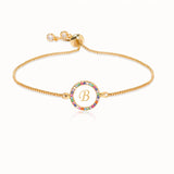 Colorful Rainbow Zircon 26 Letter Adjustable Initial Bracelet Snake Chain