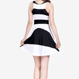Black White Stripes Women's Sleeveless Midi Casual Flared Skater Dress