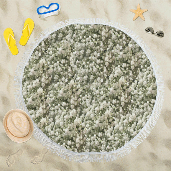 White Linen Babys Breath Circular Beach Shawl 59