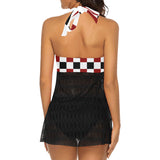 Black Red White Checker Women's Swim Dress (Model S12)
