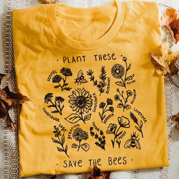 Plant These Harajuku Save The Bees Women's Wildflower Graphic Cotton T-shirt