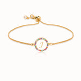 Colorful Rainbow Zircon 26 Letter Adjustable Initial Bracelet Snake Chain