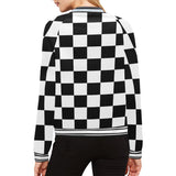 Black White Checkers All Over Print Bomber Jacket for Women (Model H21)