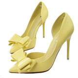 Women's Delicate Sweet Bowknot High Heel Side Hollow Pointed Pumps