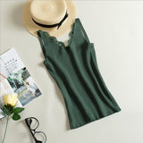 Women Hook Flower Lace Solid Stitching V-Neck Knitted Sleeveless Tops