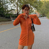 Women Stack Design Flannel Pleated Bodycon Long Sleeve Mini Dress