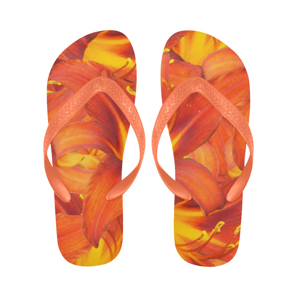 Orange Daylilies Flip Flops for Men/Women (Model 040)