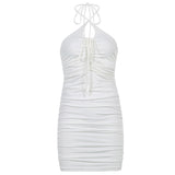 Women Skinny Hollow Out Halter Backless Lace-up Bodycon Dress