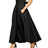 Retro Gray Plus Size High Waist Pleated Belted Maxi Women's Vintage Long Skirt