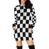 Black White Checkers All Over Print Hoodie Mini Dress (Model H27)
