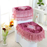 Lace 3 Piece Set Toilet Seat Cover U-shaped Mat Bathroom Decoration