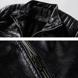 Men PU Leather Jacket Zipper Long Sleeve Turn Down Collar Coat