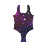 Midnight Blue Purple Galaxy Vest One Piece Swimsuit (Model S04)