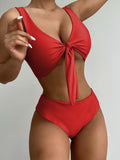Women Solid Color Bow Swimsuit European American Style Bikini Set