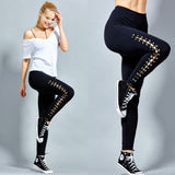 Women High Waist Fitness Leggings Lace Up Solid Trousers