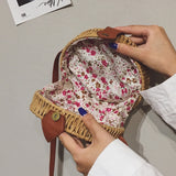 Women Rattan Round Straw Handmade Woven Cross Body Circle Bohemia Handbag Bali Box