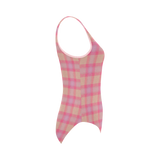 Pink Purple Plaid Vest One Piece Swimsuit (Model S04)