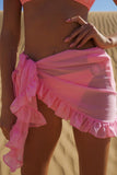 Women Thin Mesh Mini Ruffle Skirt Tassel Bikini Wrap Cover Up