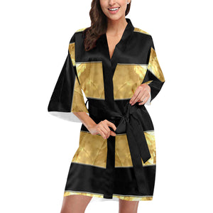 Black Gold Stripes Kimono Robe