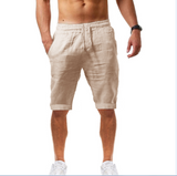 Men's Sports Cotton Linen Solid Color Five-Point Short Pants