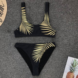 Women High Waist Swimsuit Print Leaf Print Brazilian Micro Bikini Set