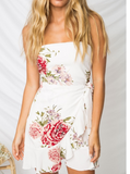 Women's Pattern Design Print Suspender Chiffon Irregular Sleeveless Mini Skirt Dress