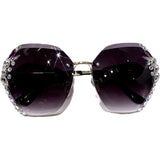 Women's Vintage Rimless Rhinestone Sunglasses Retro Cutting Lens Eyewear UV400
